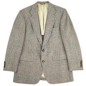 Vintage Hart Schaffner Marx Sport Coat Blazer Mens 42R Wool Windowpane Plaid Tan